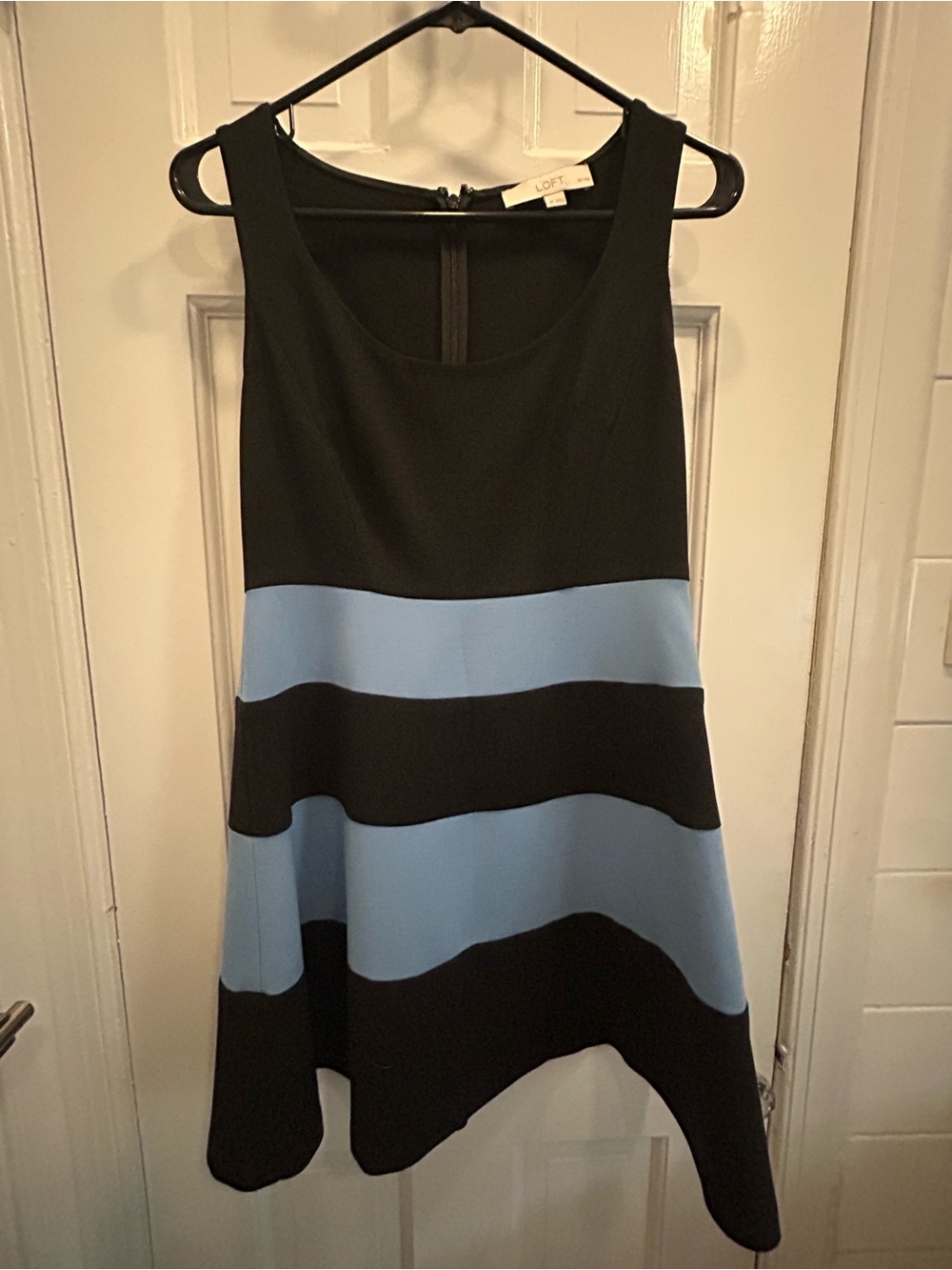 LOFT Navy and Light Blue Striped A-Line Dress